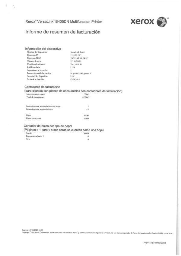 Equipo multifunción Xerox VersaLink B405 Usado (0050) - Imagen 6